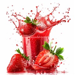 strawberry cocktail with strawberry - obrazy, fototapety, plakaty