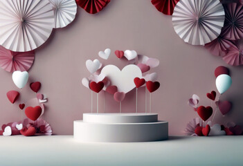 'product fly asian hearts stage Valentines podium copy mockup pink style design paper red one soft color advertising fans cosmetic day presentation pastel poduim dais heart love'
