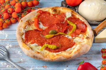 pizza with tomatoes and mozzarella