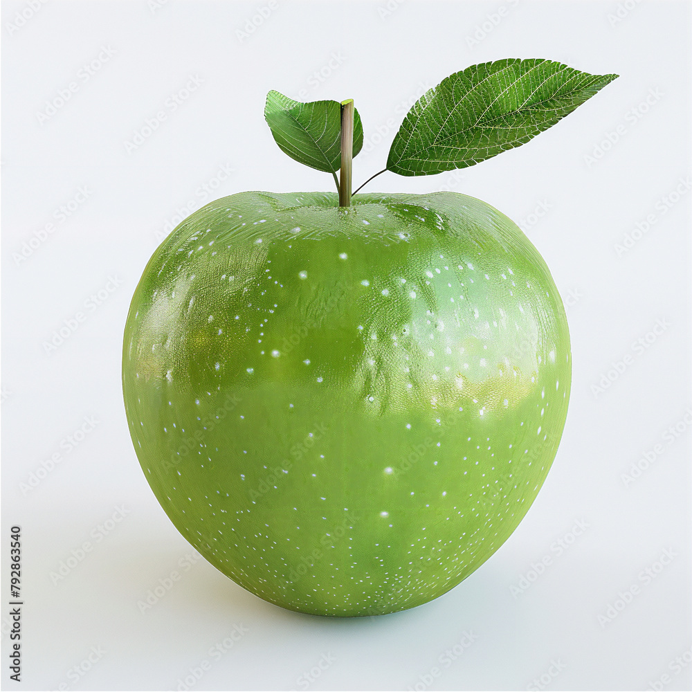 Sticker Green apple with leaf in close up isolated on white background