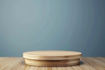 A round-edged wooden podium sits against a soothing blue swirl background, perfect for product presentations or nature-themed displays.
 - obrazy, fototapety, plakaty