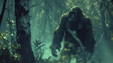 Poster Captivating image of Bigfoot lurking in misty forest with eerie ambiance © Robert Kneschke