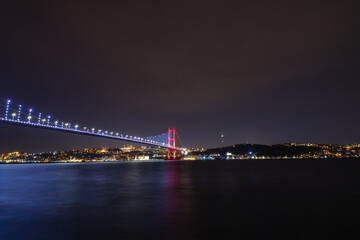 Fototapeta na wymiar Bosphorus Bridge aka 15 temmuz sehitler koprusu and Anatolian side of Istanbul