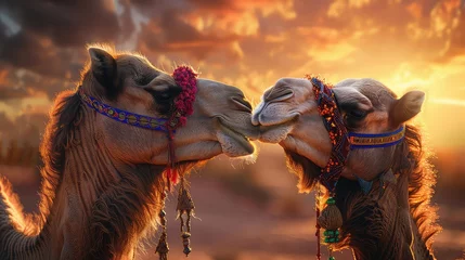Foto op Plexiglas Two colorful camels kissing in the style love, Eid ul adha, Eid al adha © Rozeena