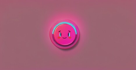 Empty space, neon pink smiley button, pink background, illustration