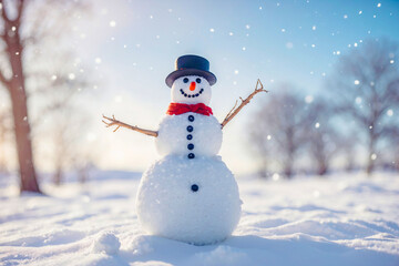 Cheerful Snowman Basking in Winter Sunshine