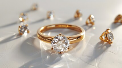 Gold diamond ring with many diamonds on white background.