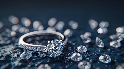 Platinum diamond ring with many diamonds on black background.