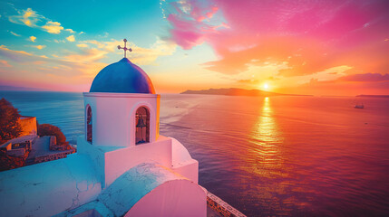 Beautiful colorful sunset in Santorini island Greece.