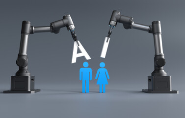 Using AI to Replace Humans, Artificial Intelligence Technology. 3D illustration