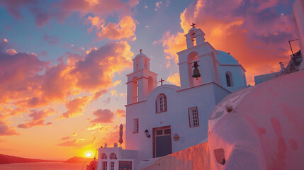 Beautiful colorful sunset in Santorini island Greece. - obrazy, fototapety, plakaty