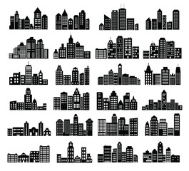 Landscape set of buildings silhouetted of low-rise and high-rise complexes