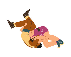 A dynamic illustration of wrestling wrestlers in uniform depicting a powerful grappling technique, on a white background