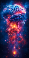 Fototapeta premium Brain with interstellar connections symbolizing complex neural networks against a cosmic backdrop