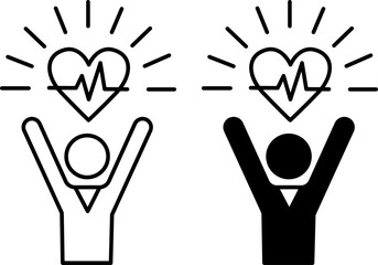 Wellness Icons. Black and White Vector Icons. Positive Person With a Healthy Heart. Healthy Lifestyle Concept