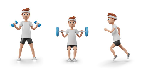 Man does weight bearing exercises, runs. Warm up and training