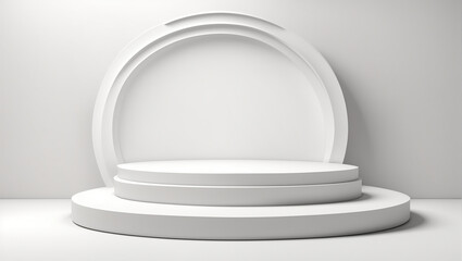 A 3D rendering of a white podium on a white background