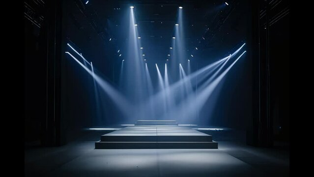 Empty catwalk with many spotlights, fashion event, runway podium stage	
