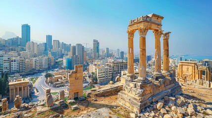 Naklejka premium Beirut's Skyline with Ancient Ruins
