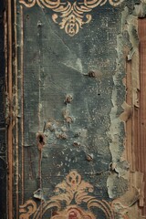 Close-up of a well-worn book cover, embossed lettering, faded colors - obrazy, fototapety, plakaty