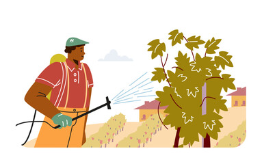 Vineyard irrigation process vector illustration