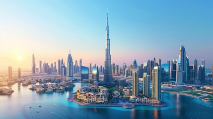 Dubai's Skyline with Burj Khalifa - obrazy, fototapety, plakaty
