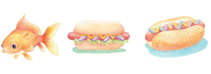 cute hotdog watercolor vector illustration