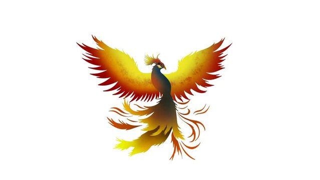 Phoenix rising from flames, phoenix firebird rising into sky, phoenix in fire, Symbol of rebirth, Fenix with burning wings and feathers, flying red burning bird 