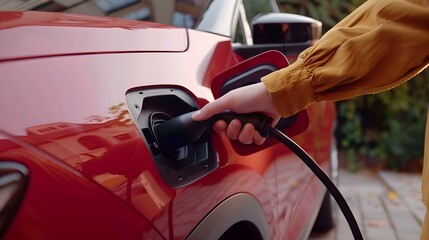 Hands Plugging Electric Car Charging Cable Into Smartphone Connected Charging Port