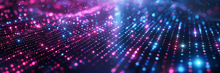 Naklejka premium purple and blue Digital data technology background with pixel light effect,cyber technology circuit, abstract tech, innovation future data, internet network, Ai big data,banner