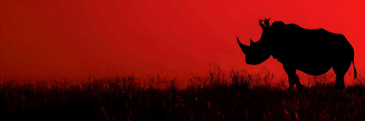 Endangered Animal Silhouette web banner. Silhouette of endangered animal isolated on red background with copy space.