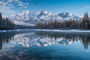 Reflection of Majestic Mountains in a Calm Lake