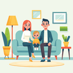 illustration of a family with a child sitting on a sofa