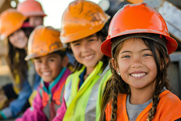 Group of professional child builders at construction site