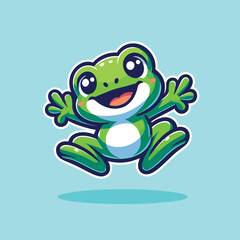 cartoon adorable green frog mascot with a happy expression