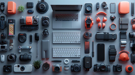 Minimalist and vibrant depiction of business gadgets, clear background for clean and effective presentations