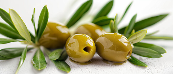 Close-up of olives with olive leaves - obrazy, fototapety, plakaty