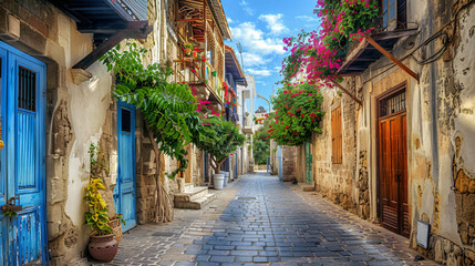 Beautiful old street in Limassol Cyprus. Travel and va