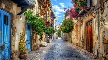 Kussenhoes Beautiful old street in Limassol Cyprus. Travel and va © Hassan