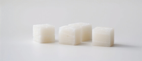 Obraz na płótnie Canvas Close-up of three white sugar cubes isolated on white background 