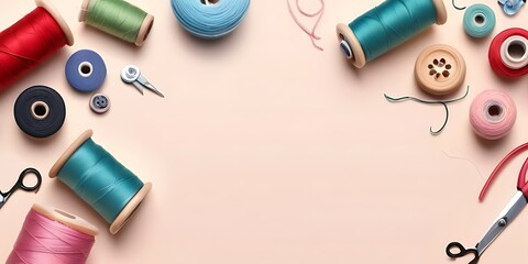 isolated on soft background with copy space Sewing Things concept - obrazy, fototapety, plakaty