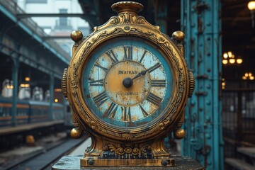 A vintage train station clock, frozen in time, marking the departure of countless journeys