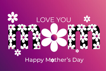 Beautiful happy Mother's Day wises card pink and purple with white flowers, happy Mother's Day template with black and white text or purple background,