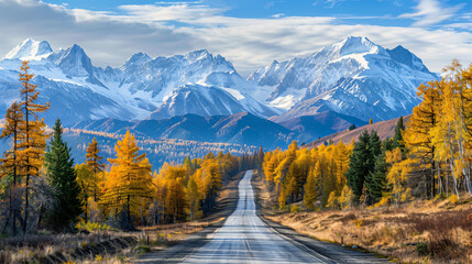 Beautiful road in autumn mountains. 