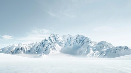 Serene snowcovered mountain backdrop with a clear sky, minimal visual elements, ideal for reflective and inspirational content
