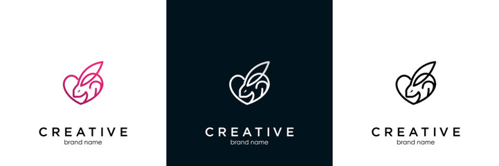 Cruelty free bunny icon. Not tested on animals logo. Pink rabbit heart symbol. Vector illustration.