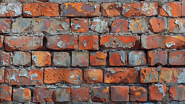 Red orange old brick wall pattern texture background. Wide panorama of masonry.
