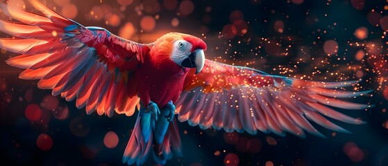 Parrot messenger in blockchain network connecting elves Yakuza and allies. Concept Blockchain Technology, Parrot Messenger, Elves, Yakuza, Allies