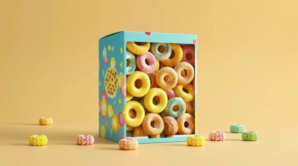 Product mockup isolated on light yellow background with realistic 3D carton box.