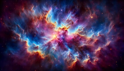 Cosmic background with a blue purple nebula and stars - obrazy, fototapety, plakaty